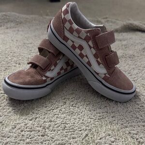 Vans Old Skool V Checkerboard Dusty Rose Velcro Kids Size 12